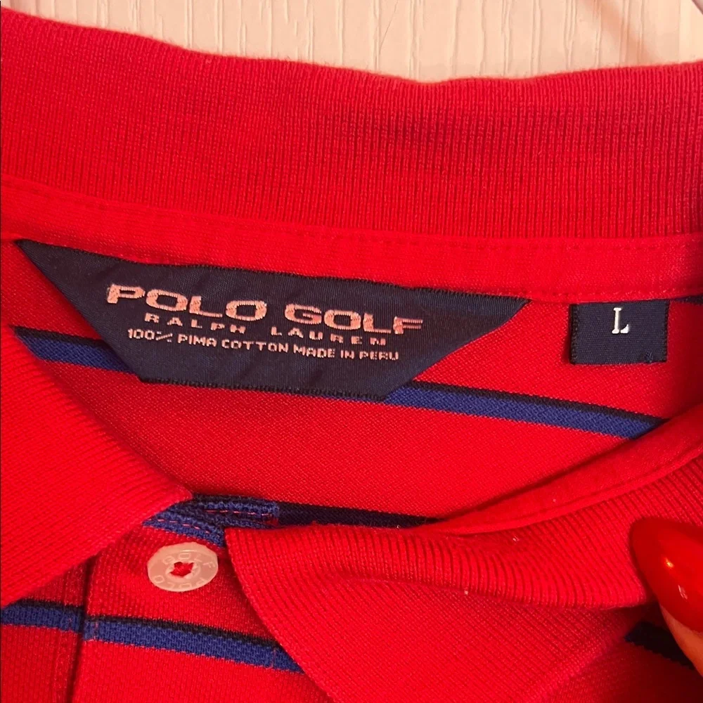 Ralph LaurenGolf Torreon Golf Club Red and Blue Striped Polo Shirt Lg